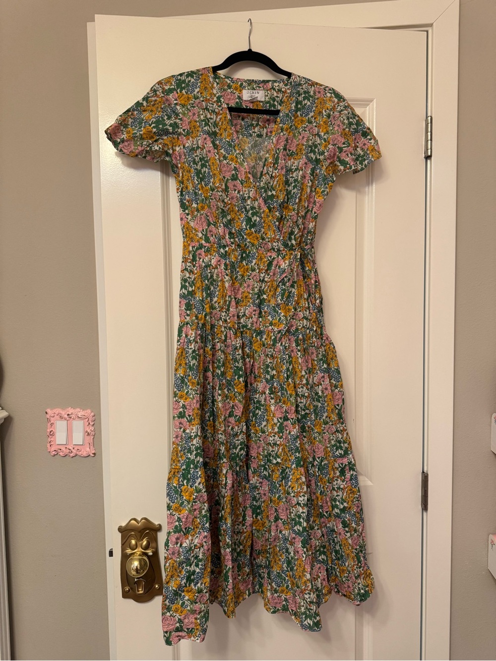 J. Crew x Liberty Floral Wrap Midi Dress in Green & Pink